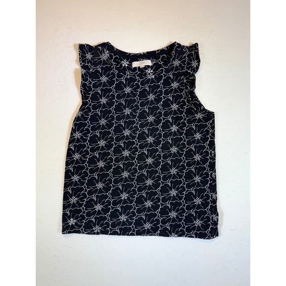 LOFT Tops - Loft Black White Floral Print Flutter Sleeve Top Women's Size Medium